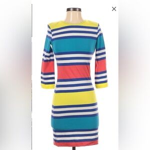 French Connection  Striped 3/4 Sleeves Knit Bodycon dress
